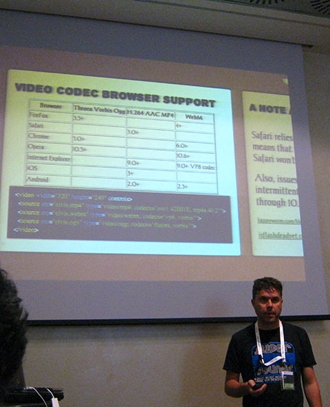 Figura 10 - Lezioni dalle trincee: Mark Boas ci spiega come "salvare la pelle" nella dura battaglia per gestire al meglio audio e video in HTML5, sia su dispositivi desktop che mobile.