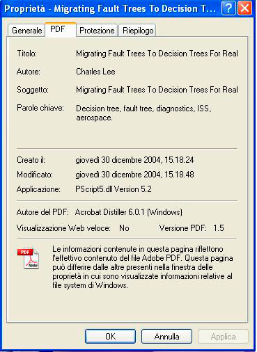 Figura 9 - Metadati scelti tra le proprietà di un file PDF.