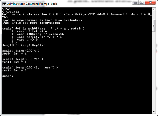 Figura 1 - Interprete scala: pattern matching.
