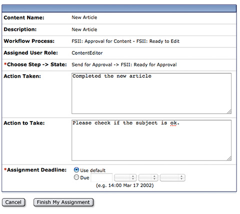 Figura 10 - L’articolo e il suo stato all’interno del workflow stabilito.