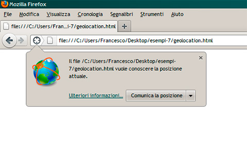 Figura 1 - L’utente deve esplicitamente autorizzare il browser a conoscere i suoi dati di localizzazione.