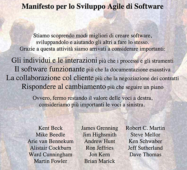 Figura 1 - Il manifesto agile, nella sua traduzione in italiano.