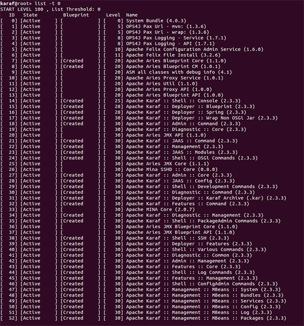 Figura 9 - L’output del comando **list -t 0**.