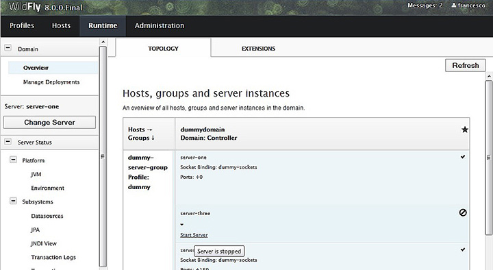 Figura 1 - Avvio dell’istanza server-three.