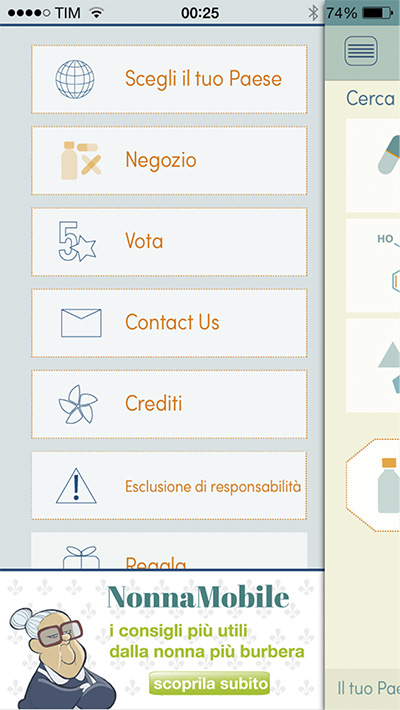 Figura 11 - Esempio di banner in un menu dell’app “Trova la mia medicina”.