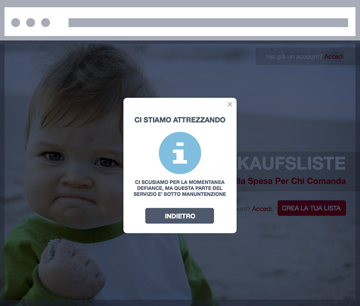 Figura 8 - La pagina che verifica quanto interesse c’è nell’usare il servizio senza essere però iscritti a Facebook o senza voler collegare questo account a quello Facebook.