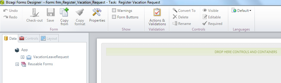 Register Vacation Request: Form Designer.