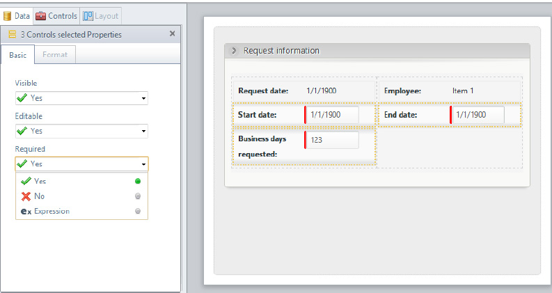 Attività Register Leave Request: form ottenuta
