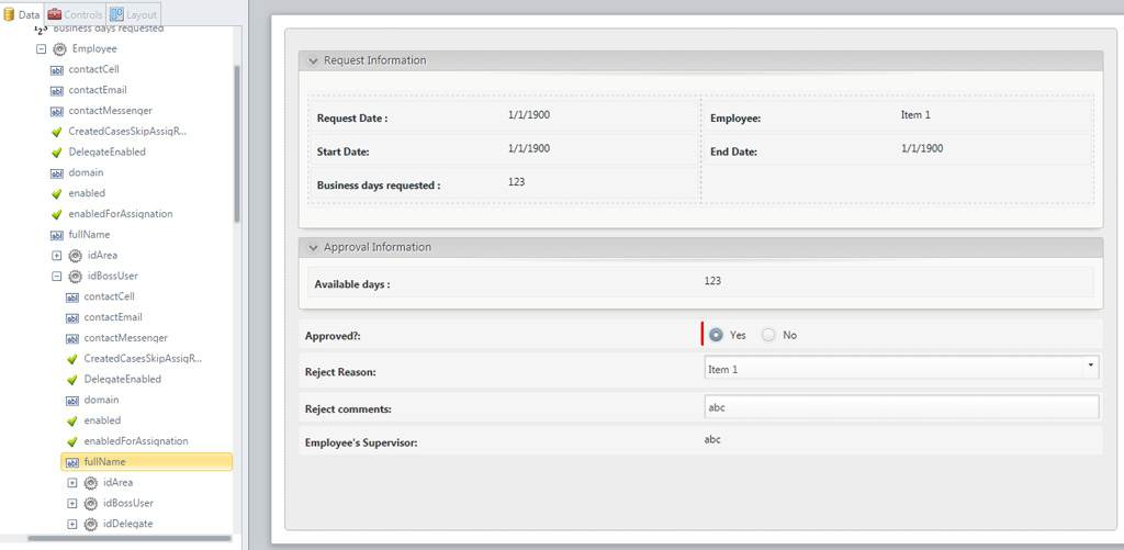 Attività Approve Leave Request form ottenuta