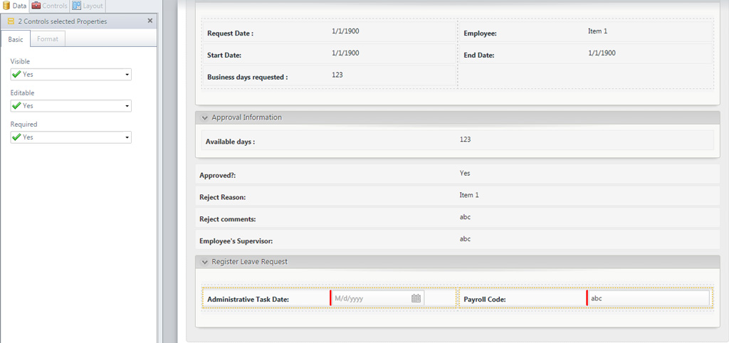 Attività Register Vacation Leave form ottenuta