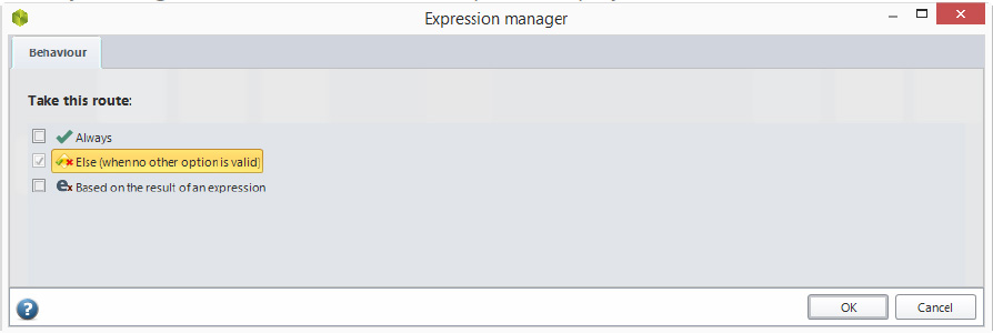 Expression manager selezione dell’opzione Else.