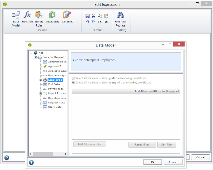 Activity Action: selezione di un attributo dal Data Model.