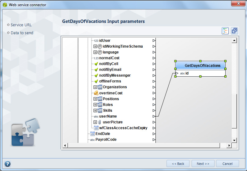 Web service connector: Input parameters.