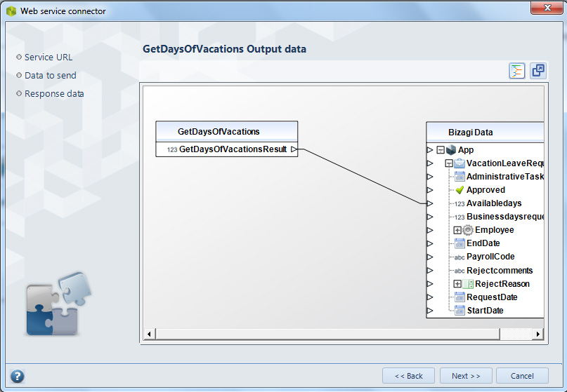 Web service connector: output data.