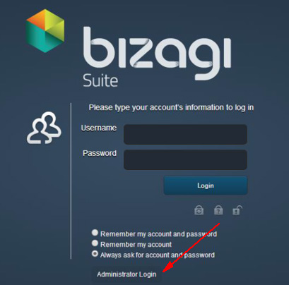 Pagina di Login di Bizagi.