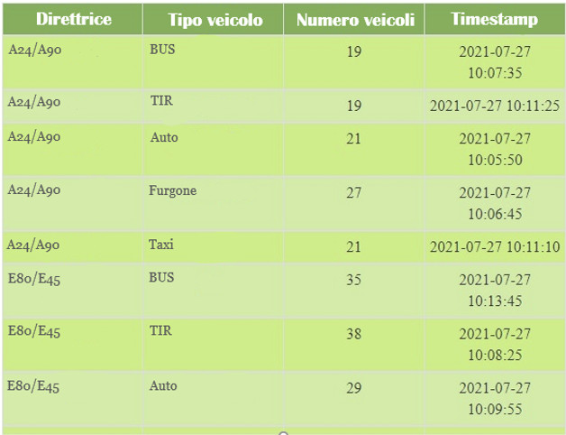 Figura 3 - Distribuzione dei veicoli per tipo e direttrice di rilevazione.