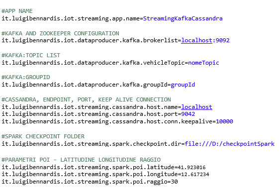 Figura 5 - File di properties con i parametri di esecuzione di Spark.