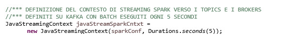 Figura 6 - Creazione e inizializzazione del contesto per l’istanza di Spark Streaming.