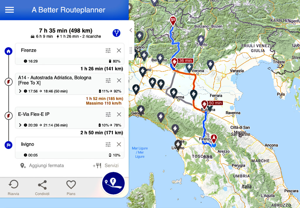 L’interfaccia di A Better RoutePlanner con la mappa e i criteri di pianificazione. Sulle app e le loro caratteristiche torneremo più approfonditamente nel prossimo articolo.